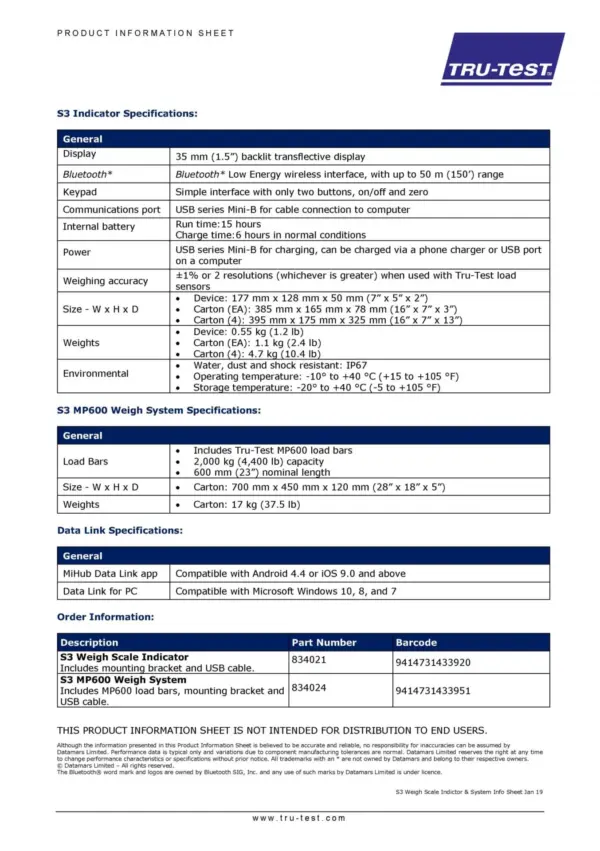 TRU-TEST S3 LIVESTOCK SCALE